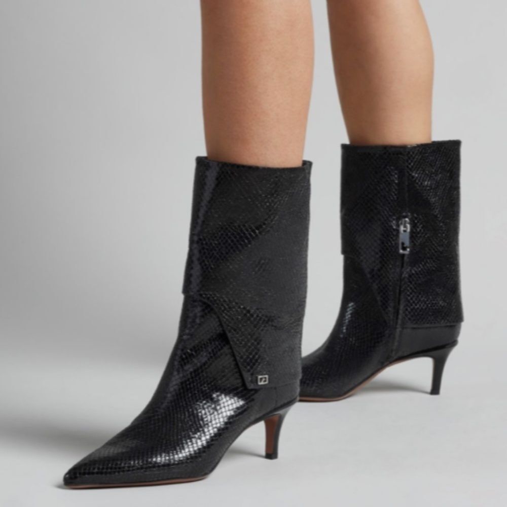 Franco Sarto Alberta Bootie In  Black Snake Print Faux Leather